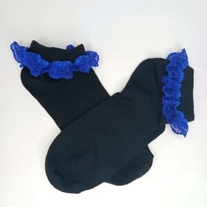 Low Cut Black Socks with Royal Blue Lace.